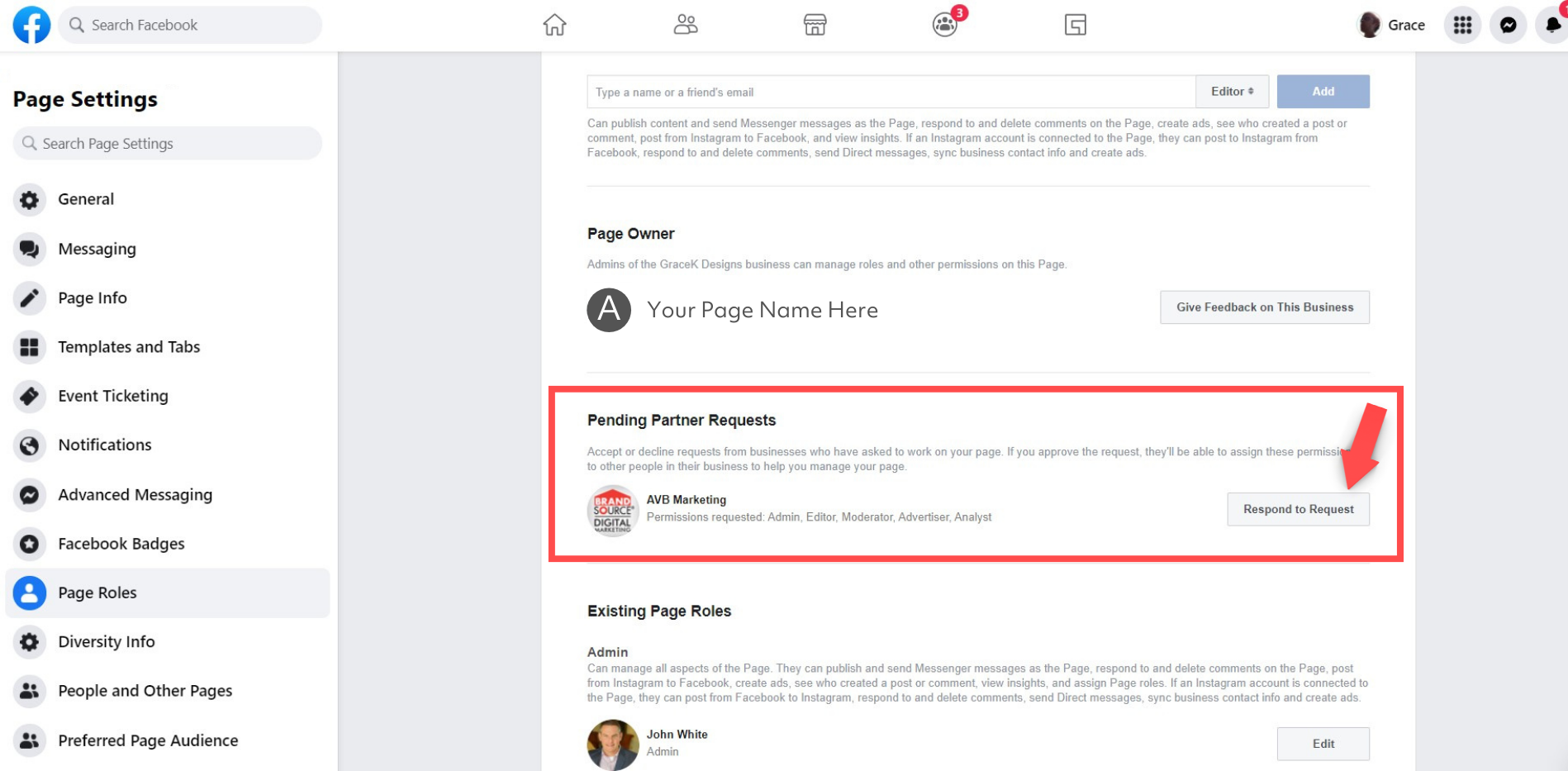 Pending Partner Request pending partner request inside your business page