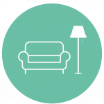 line icon of a comfy chair and floor lamp