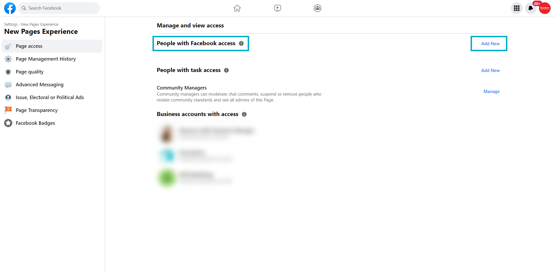 add new selection facebook screenshot highlighting the add new selection