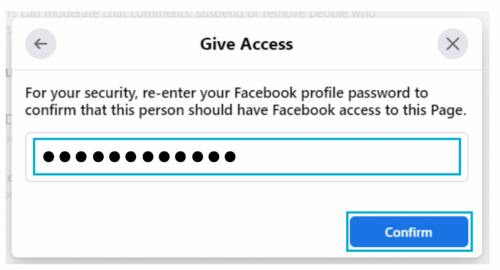 screenshot of facebook password confirmation