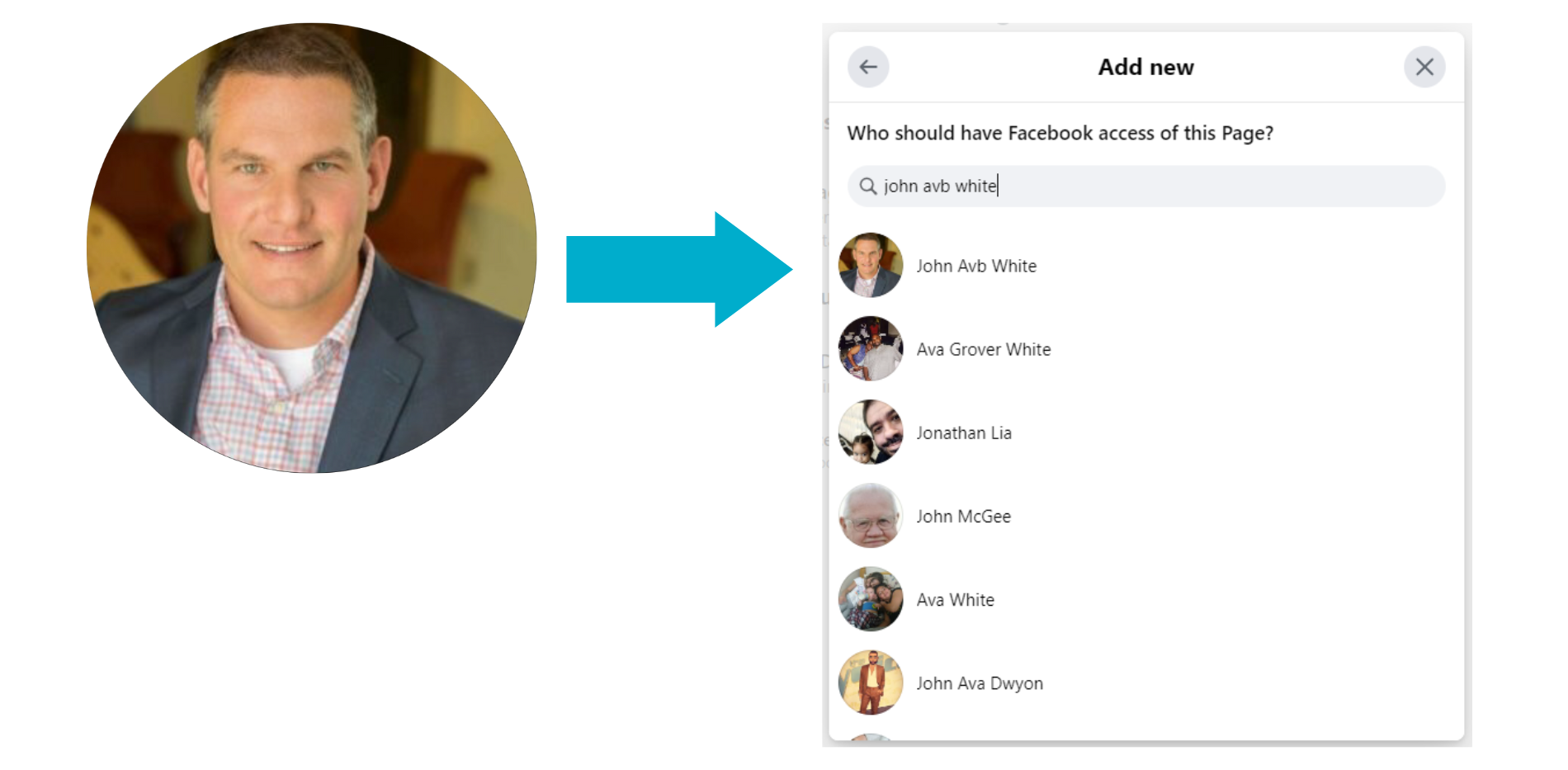 search john white screenshot of admin search results